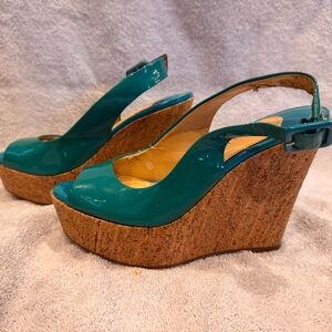 Gianni Bini Teal Patent Wedges with Cork Platform
